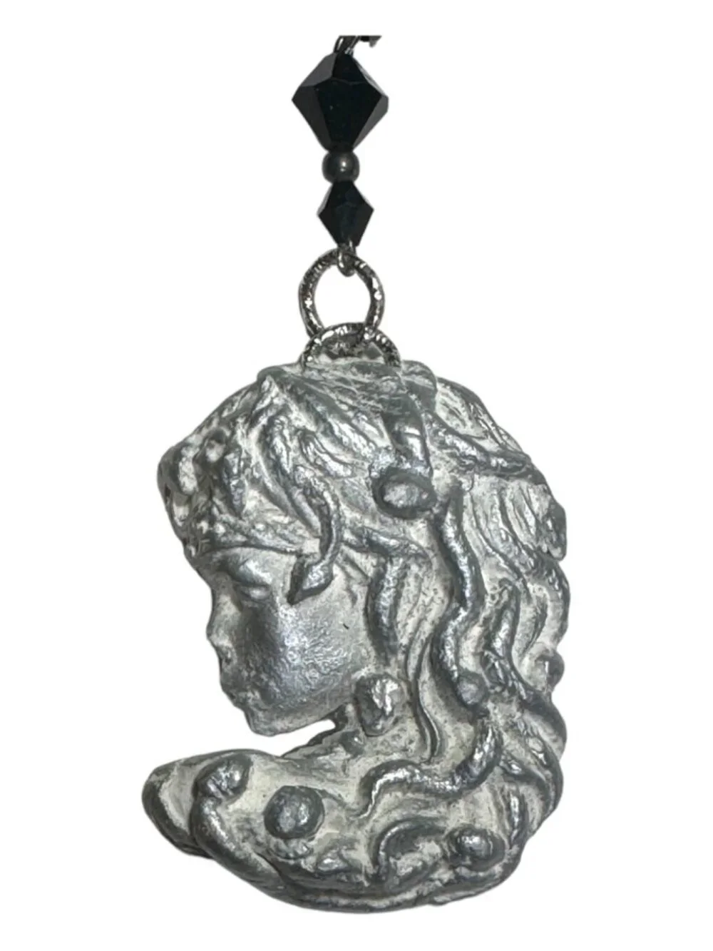 Art Nuveau Clay Lady Pendant with Artisan Crystal Beaded Necklace